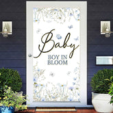 Aperturee - Aperturee Blue Floral Baby Boy In Bloom Gender Reveal Door Cover